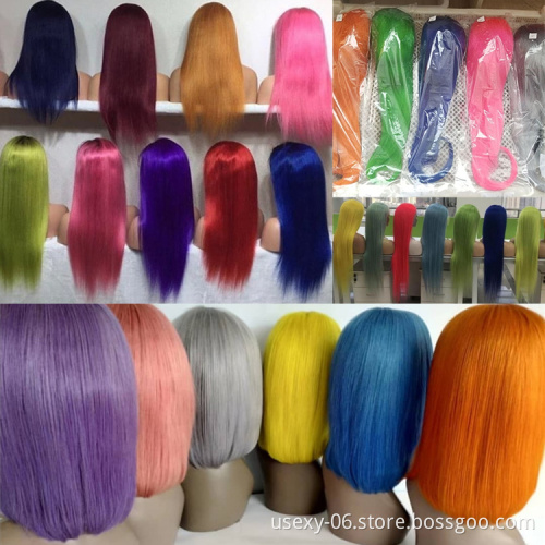 Short bob closure wigs for black women unprocessed raw virgin brazilian hair bob wigs human hair lace front purple wigs women
